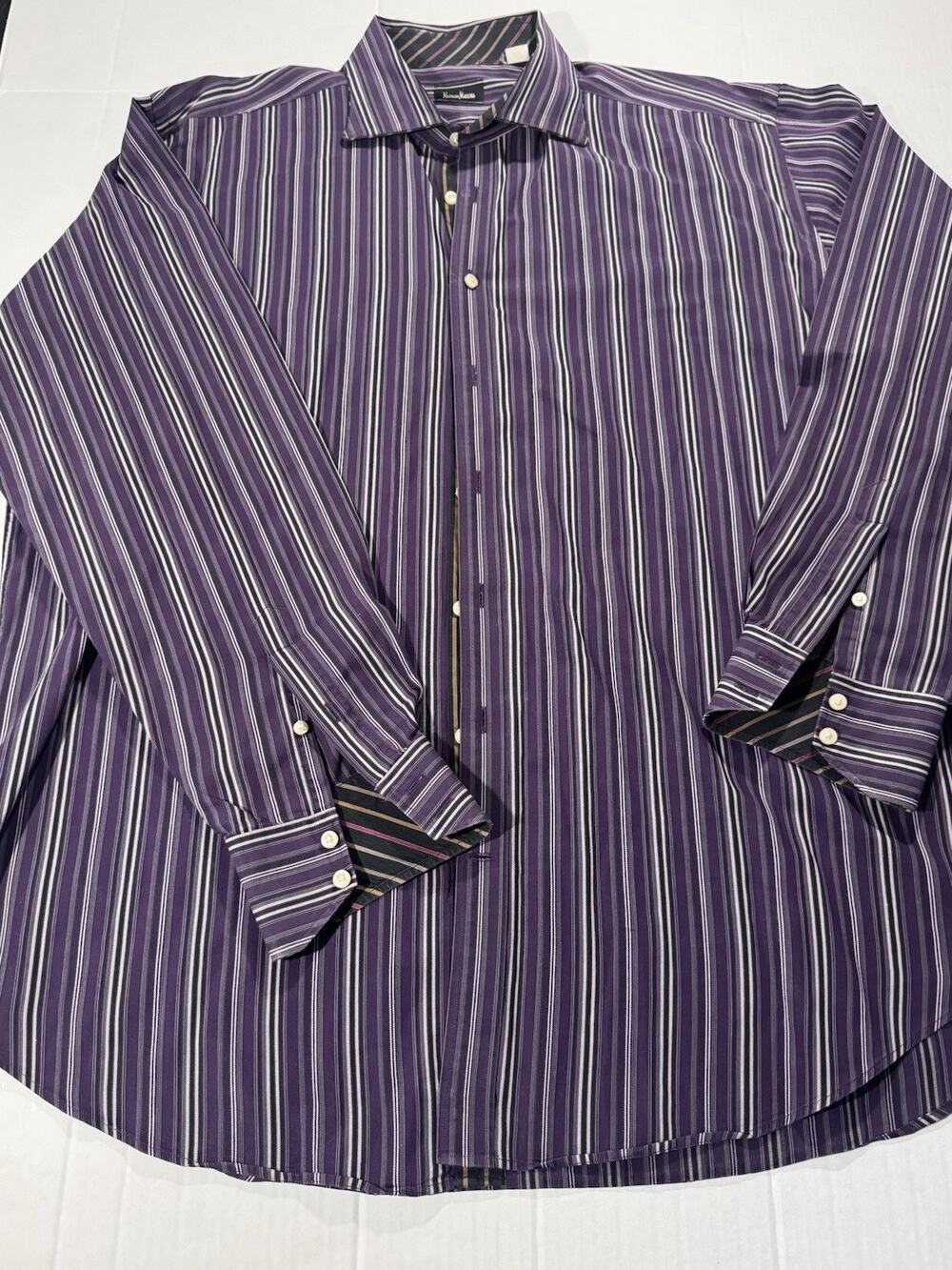 Neiman Marcus Purple/White Striped Cotton Regular Fit Dress Shirt XXL 34/35